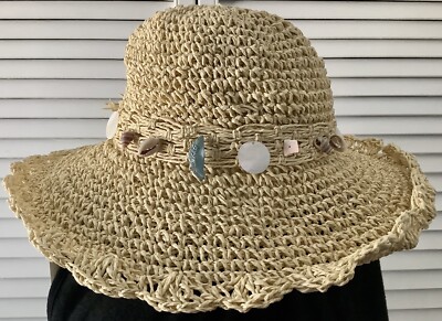 SOLFISH Shell Beaded Large Straw Knitted Hat Sun Beach  display picture 2
