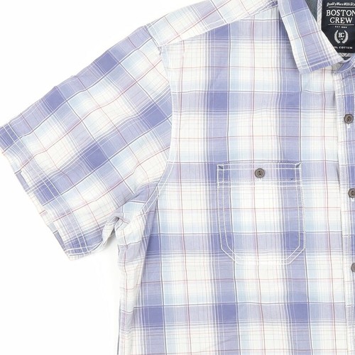 Boston Crew Mens Blue Plaid Cotton blend Size L Collared - Picture 6 of 12