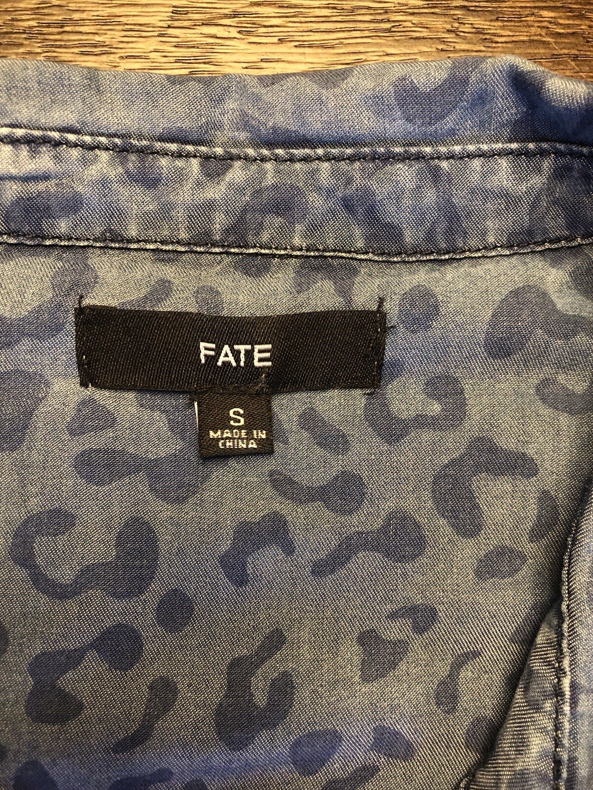 FATE Blue Chambray Leopard Print Button Down Long… - image 3