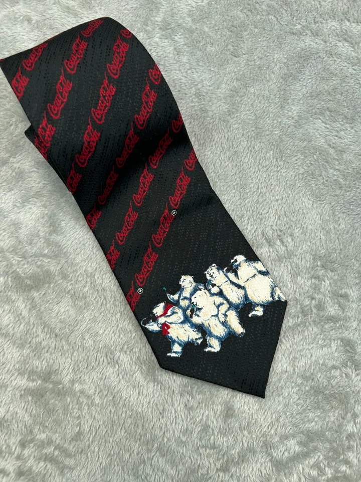 Coca Cola Christmas Polar Bears Neck Tie Black Red Classic Width Short Length - Image 4 of 4