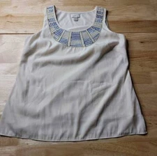 Loft Womens Tank Top Multicolor Sleeveless Scoop Neck Embroidered M