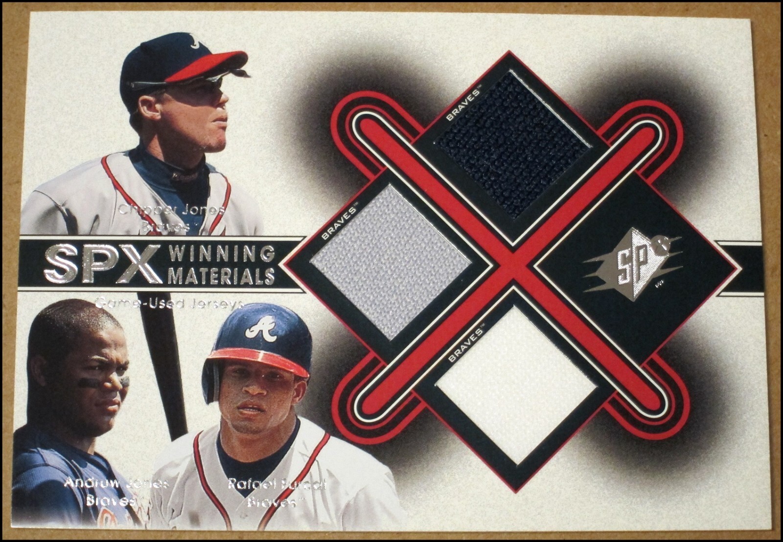 2001 SPx Winning Materials Game Used Jersey Card Chipper Jones Andruw Furcal JAF