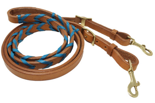 8' Horse Western Amish Leather Latigo Laced Barrel Contest Reins 66RT10 - Picture 1 of 11