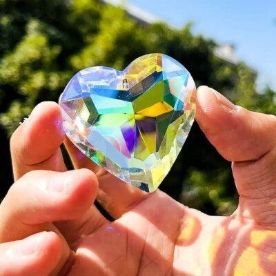 45mm AB Colored Heart Shaped Crystal Prism Pendant  Crystal Heart Love Gifts