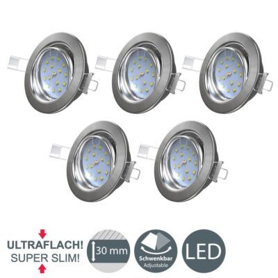 5x LED Einbaustrahler Wohnzimmer Deckenspots Einbauleuchte ultraflach schwenkbar