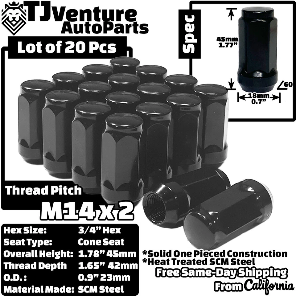 20x Negro 1.8" Alto 14x2 Abultamiento Bellota Tuerca Ajuste F150 Expedition Navigator y Más Foto 2 de 4