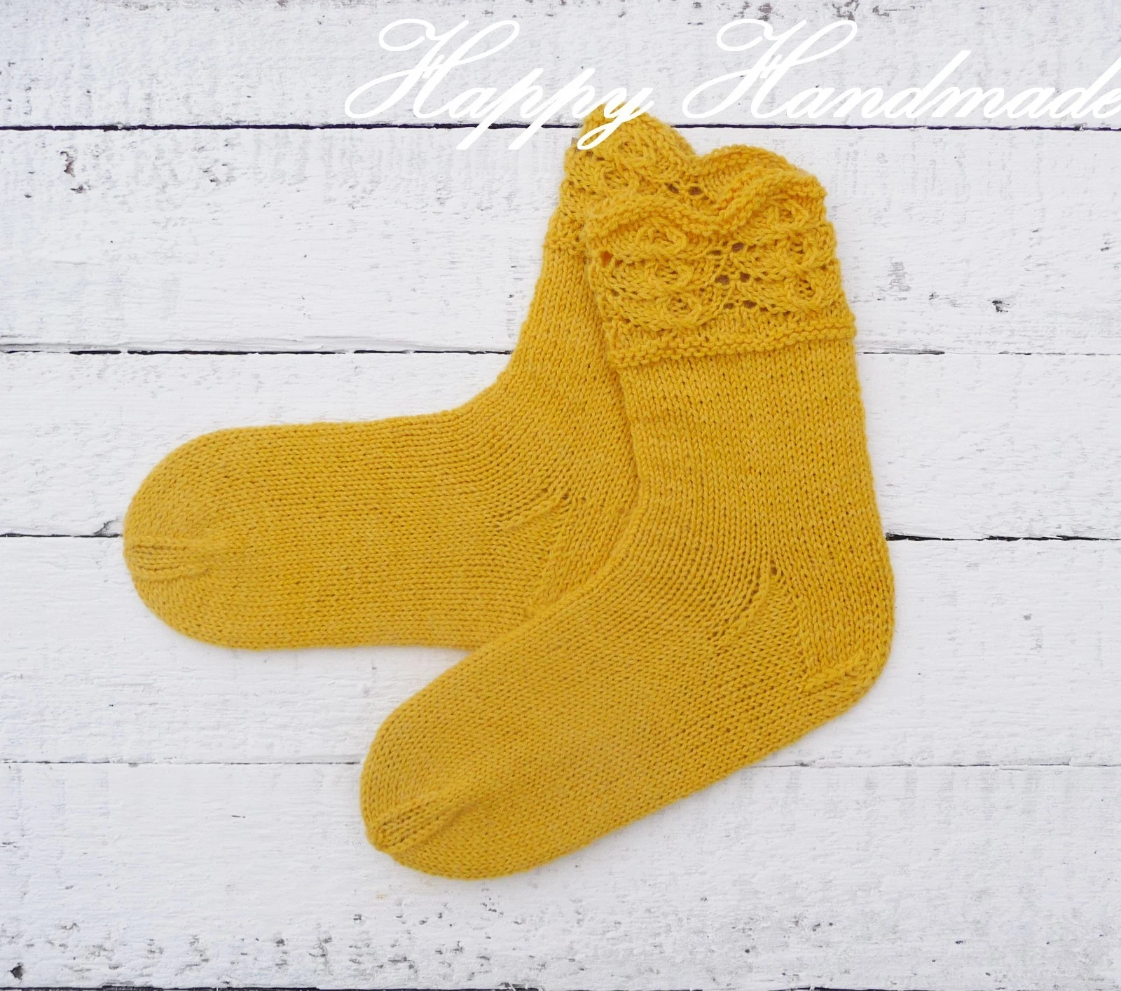 Hand Made Woman Socks Knit Yellow Wool size 36 (3-3.5 UK)