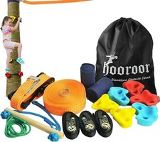 Hooroor Ninja Obstacle Course-Slackline Pulley with 52FT Zip Line, Monkey Bar