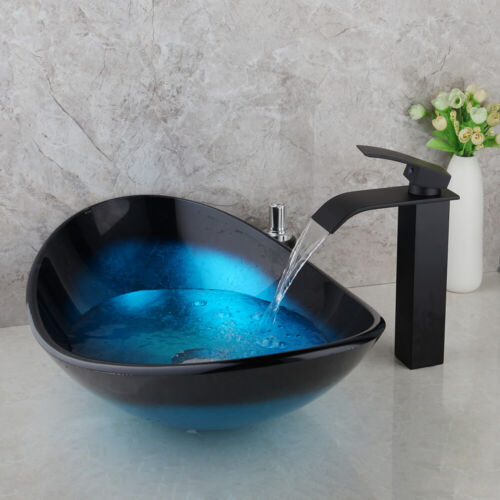 Rubinetto miscelatore rubinetto lavabo vetro temperato lavandino bagno pittura a mano USA - Foto 6 di 12
