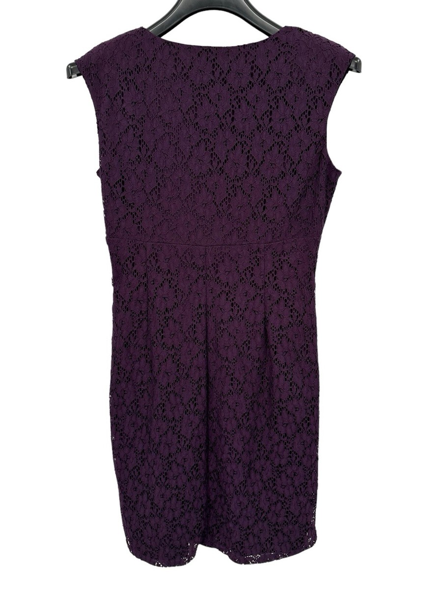Chaps Dress 12 Sheath Purple Lace Cap Sleeve Ruched V-Neck Date Romantic  Party | eBay
