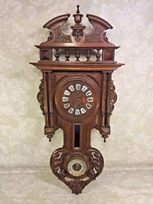 Antique Black Forest Clock w/ Barometer Rod Strike Beautiful Wood Case Running? 