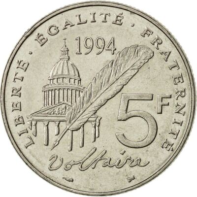 French Coin | 5 Francs | Voltaire | France | 1994 | eBay