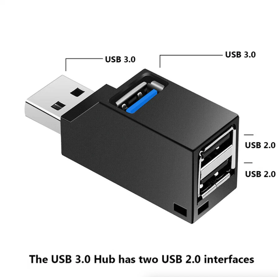 Hub USB 3.0 portátil de 3 portas caixa divisora de alta velocidade para PC notebook laptop lote - Imagem 2 de 4