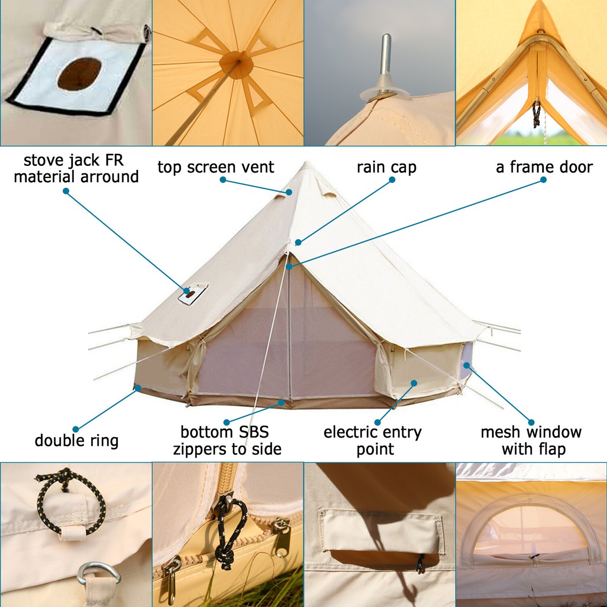 3M Waterproof Glamping Bell Tent Stove Jack Awning Rain Flying Canvas Yurts  Tent | eBay