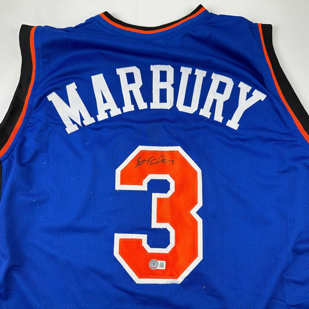 Autographed/Signed Stephon Marbury New York Blue Basketball Jersey