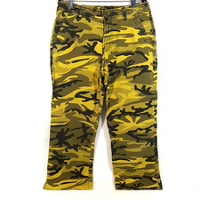 Vintage Lucky Brand Women's Pants Camo Military Crop Capri Yellow Charcoal Green
