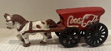 Vintage Cast Iron Coca Cola Horse Drawn Wagon Toy 7  Long
