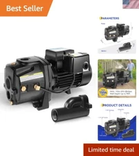 Robust Acquaer 1HP Water Pump for Shallow/Deep Wells - Protects from Overheating