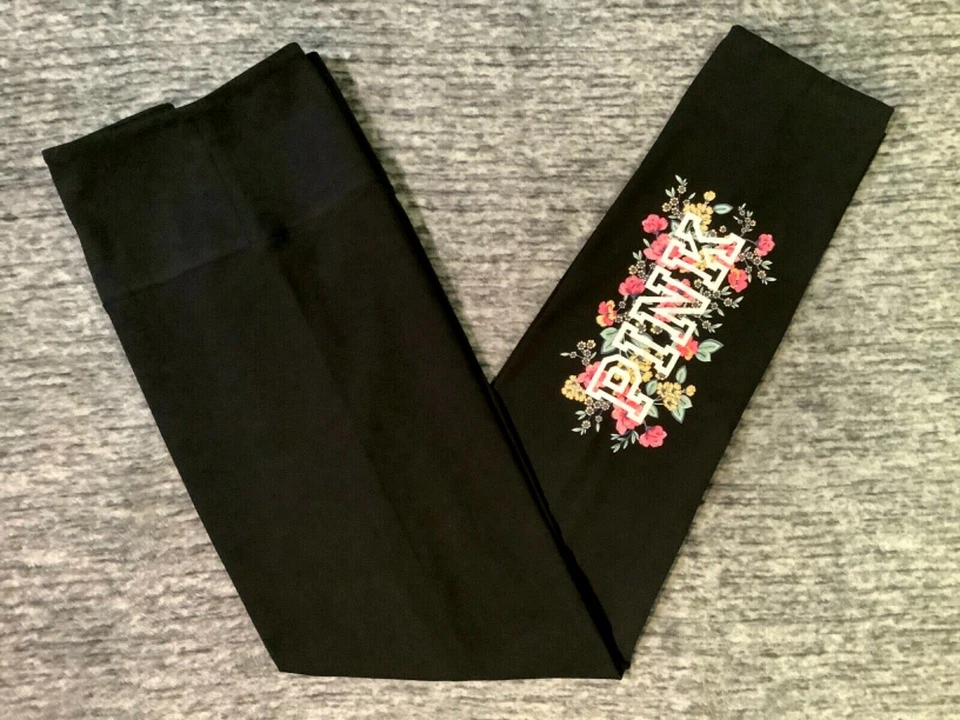 Leggings Victoria's Secret Rosa Floral Logo Cintura Alta Rosa Coral Flores M L XL Foto 2 de 4