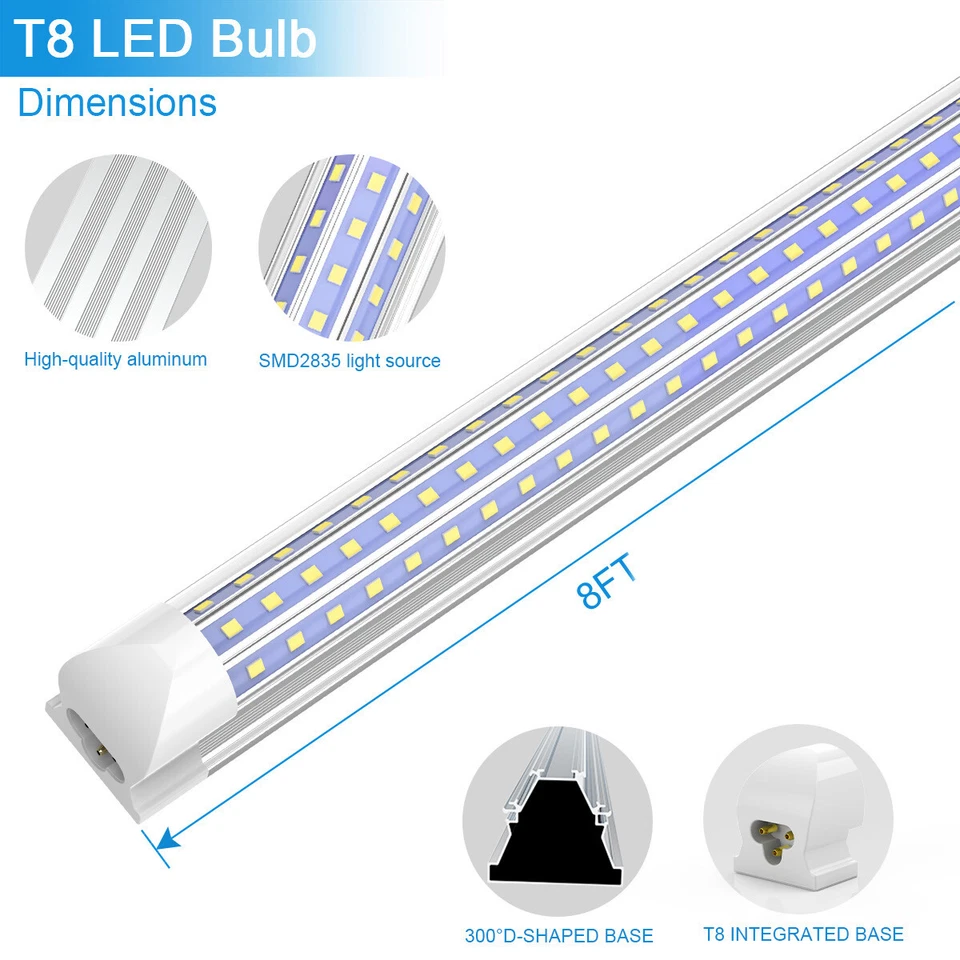 T8 LED Tube Lights 4FT 60W 8FT 120W D-Shaped Garage LED Shop Lights Fixtures - Image 4 of 4