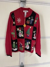 Vintage Tiara International Christmas Sweater Size L Snowman Tree Presents