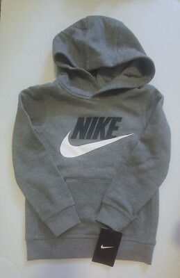 Nike Little Boys Swoosh Fleece Hoodie Carbon Heather Sz NWT - Main Image
