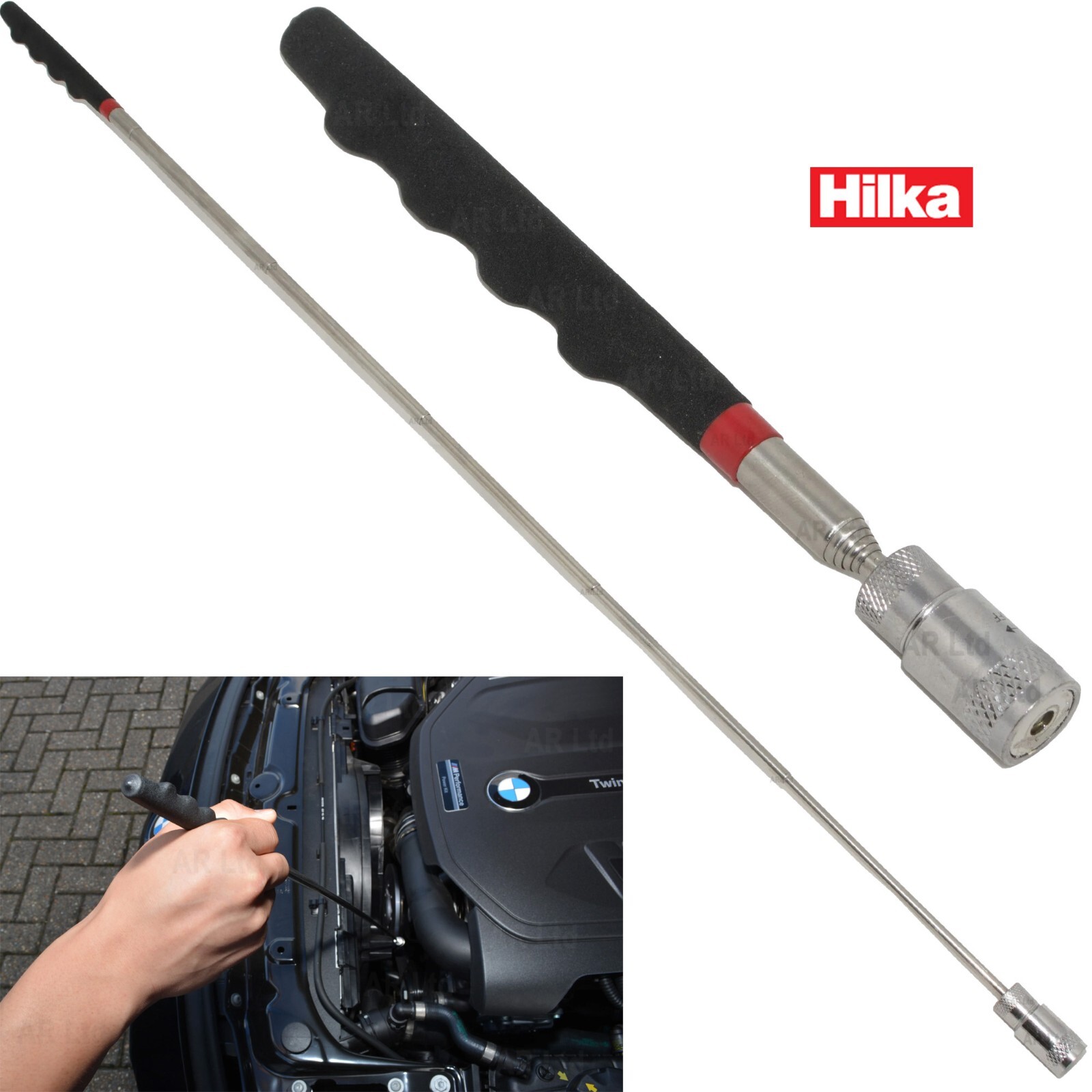 Hilka Telescopic Magnetic Pick Up Grabber Tool LED Work Light 32"" Reach Grabber
