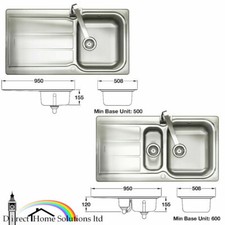 Rangemaster Glendale Stainless Steel Kitchen Sink Single / 1.5 Bowl, Top Mount