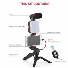 New phone Vlogging Kit for iPhone/Android w Light  Mic  Tripod  Holder Remote