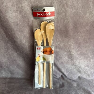 NEW Good Cook Wooden Mixing Spoon Set Kitchen Baking Cooking 3 Pack *READ