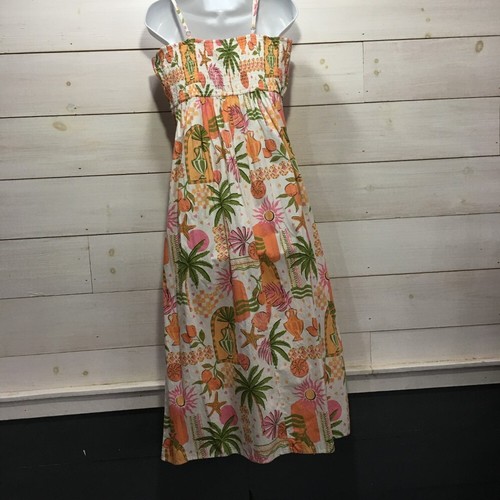 Japna Women's Cotton Sun Dress Size Large Beachy Print Vacation Smocking NEW - Picture 2 of 11