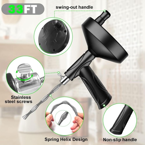 Drain Snake Auger 33Feet Plumbing Hair Clog Removal Tool Heavy Duty Toilet Auger - Picture 4 of 7
