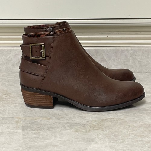 BOC Womens Lydia Boot 8.5 Brown Faux-Leather Back-Belt Zip Buckle Western Bootie