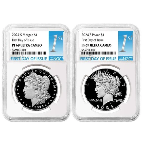 2024-S $1 Proof Morgan and Peace Silver Dollar 2pc Set NGC PF69UC FDI First