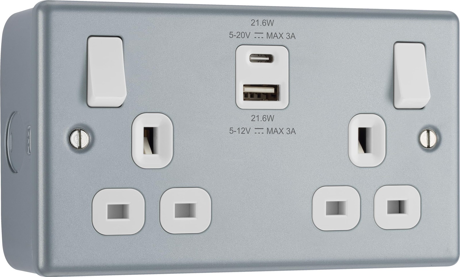 BG Electrical 22W Double Switched Wall Plug Socket with Fast Charge Type A 11690₽
