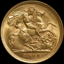 1908 Melbourne Edward VII Half Sovereign about Uncirculated
