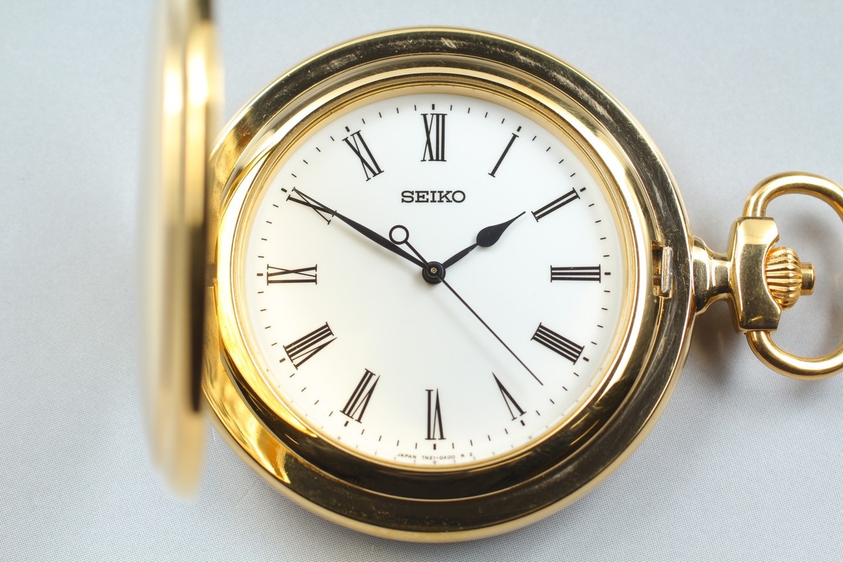 Vintage 1997 Seiko Pocket Watch 7N21-0A00 Gold Roman SGP Quartz