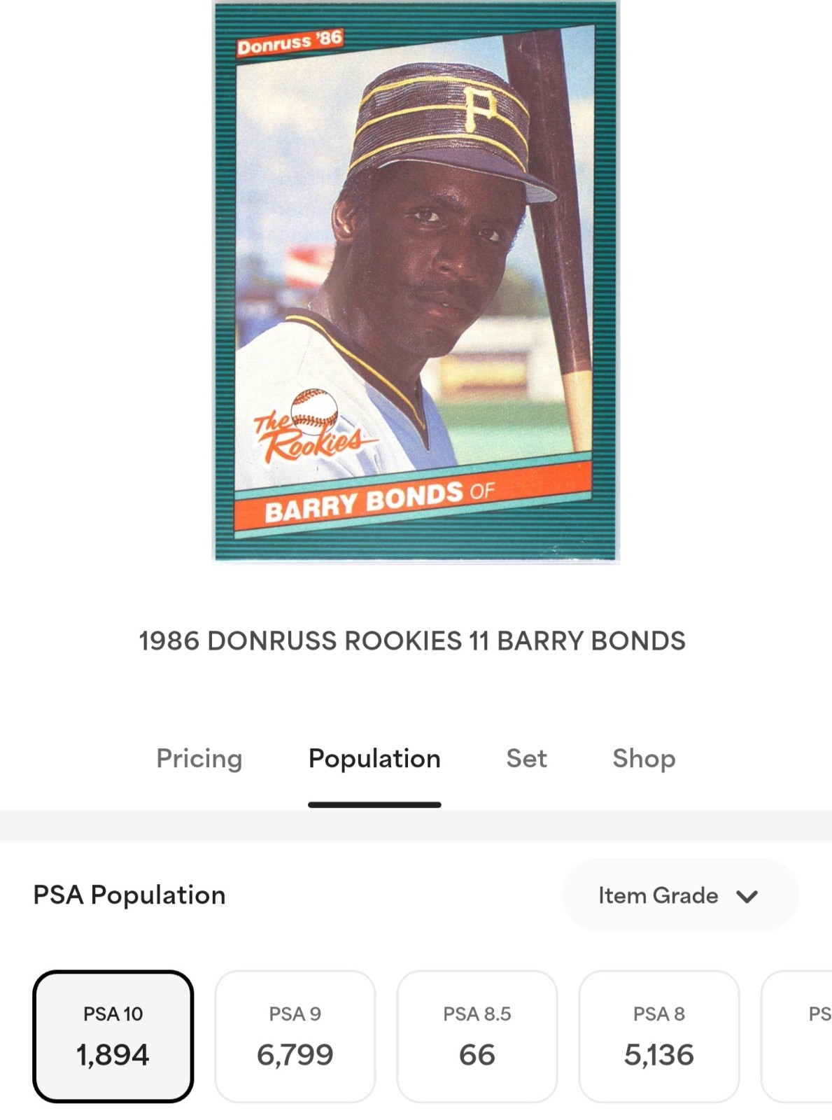 1986 Donruss Rookies Barry Bonds PSA 10 #11 GEM MINT RC Pop 1894 view 3