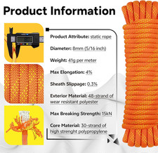 8mm Static Climbing Rope: Heavy Duty Outdoor Rock Climbing Rope for Arborist ...