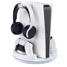 NEWDERY PS5 Vertical Stand Controller Charging Dock RGB Light White