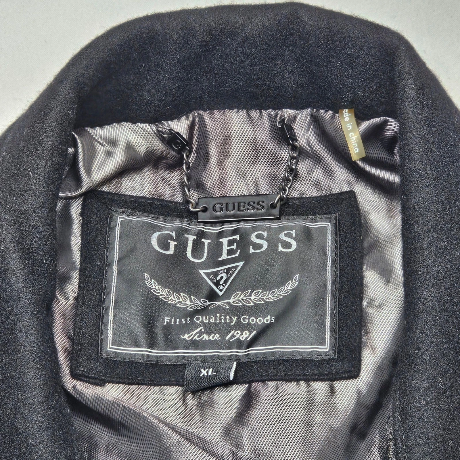 Guess Men XL Peacoat Black Wool Blend Double Breasted Zipper Bib M04110AB944 - product detail image 8