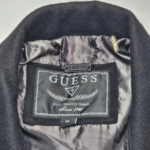 Guess Men XL Peacoat Black Wool Blend Double Breasted Zipper Bib M04110AB944 image 8