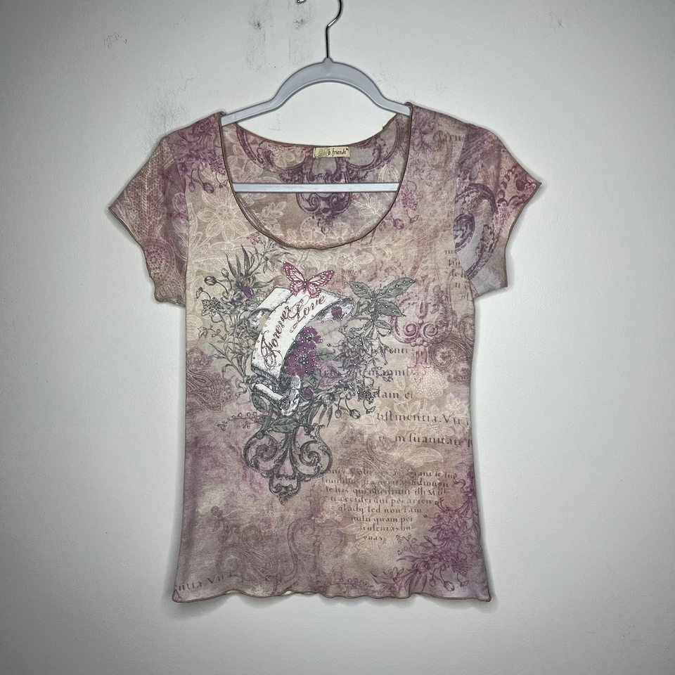 Camiseta B Friends Gráfica Mujer Mediana Multicolor Babydoll Top De Colección Años 90 Y2K Foto 4 de 4