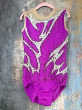 Purple Rhythmic Gymnastics Leotard Preciosa Crystals Girls 140-150 Italian Fabri