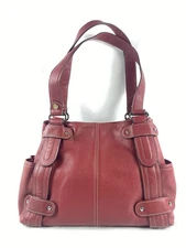 TIGNANELLO Pebbled Leather Shoulder Bag Burgundy Red Double Handle Multipockets