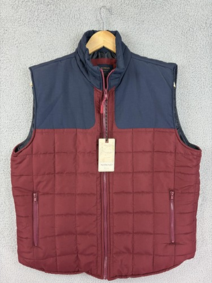 #ad Nomad Vest Mens Large Red Navy Quilted Puffer Full Zip Insulated Outdoor Winter $28.49