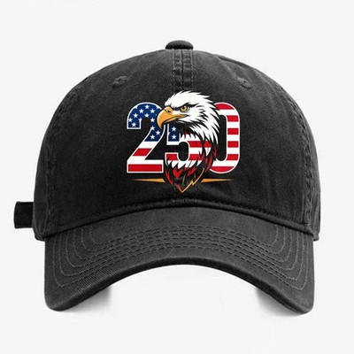 Vintage Washed Dad Hat 250 American Eagle USA Flag Patriotic 250th Baseball Cap