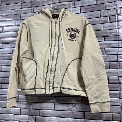 OFF WHITE Y2K Five Star Roper donna L giacca avorio full zip western cowgirl crop vintage