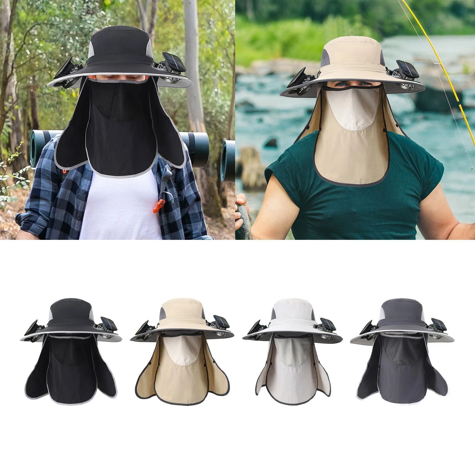 Sun Hat with 2 Solar Fan Summer Sun Protection Hat for Travel Beach Camping