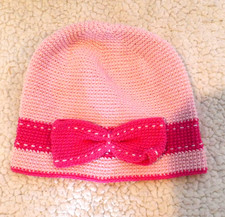 DayLee Design Baby Girls Handcrochet Knitted Pink Bow Hat Cap
